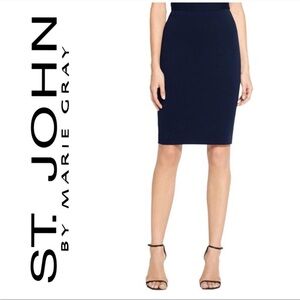 St. John Basics Navy Knit Santana Pencil Skirt